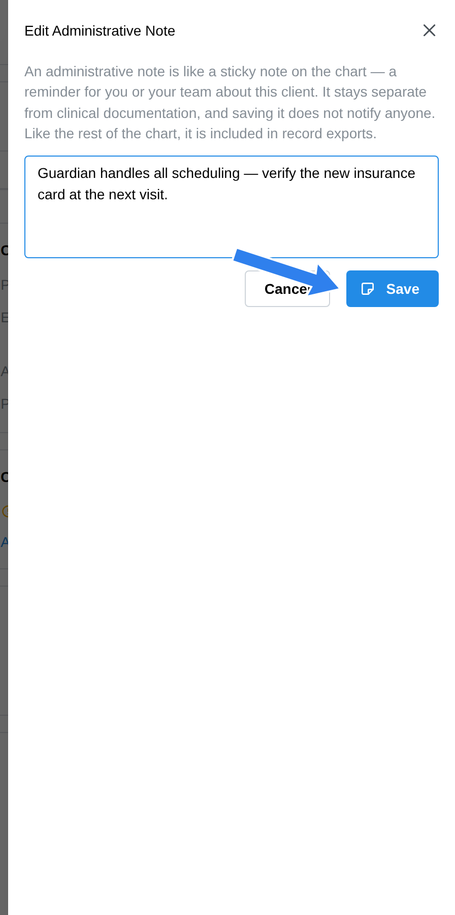 The Create Administrative Note composer