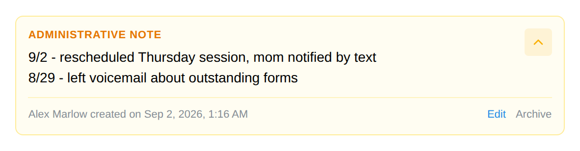 An expanded administrative note with Edit and Archive