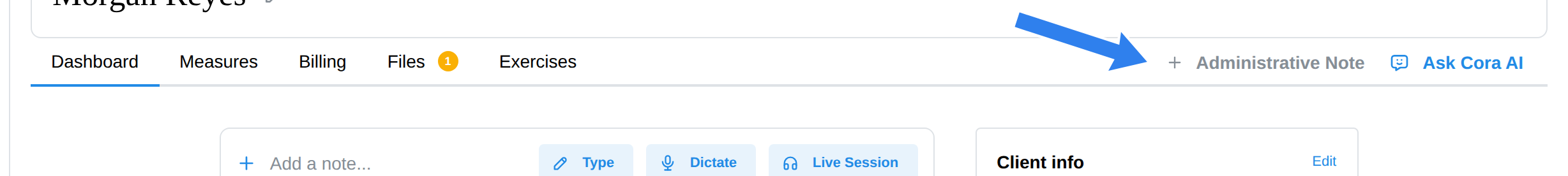The Administrative Note button in the chart tab bar