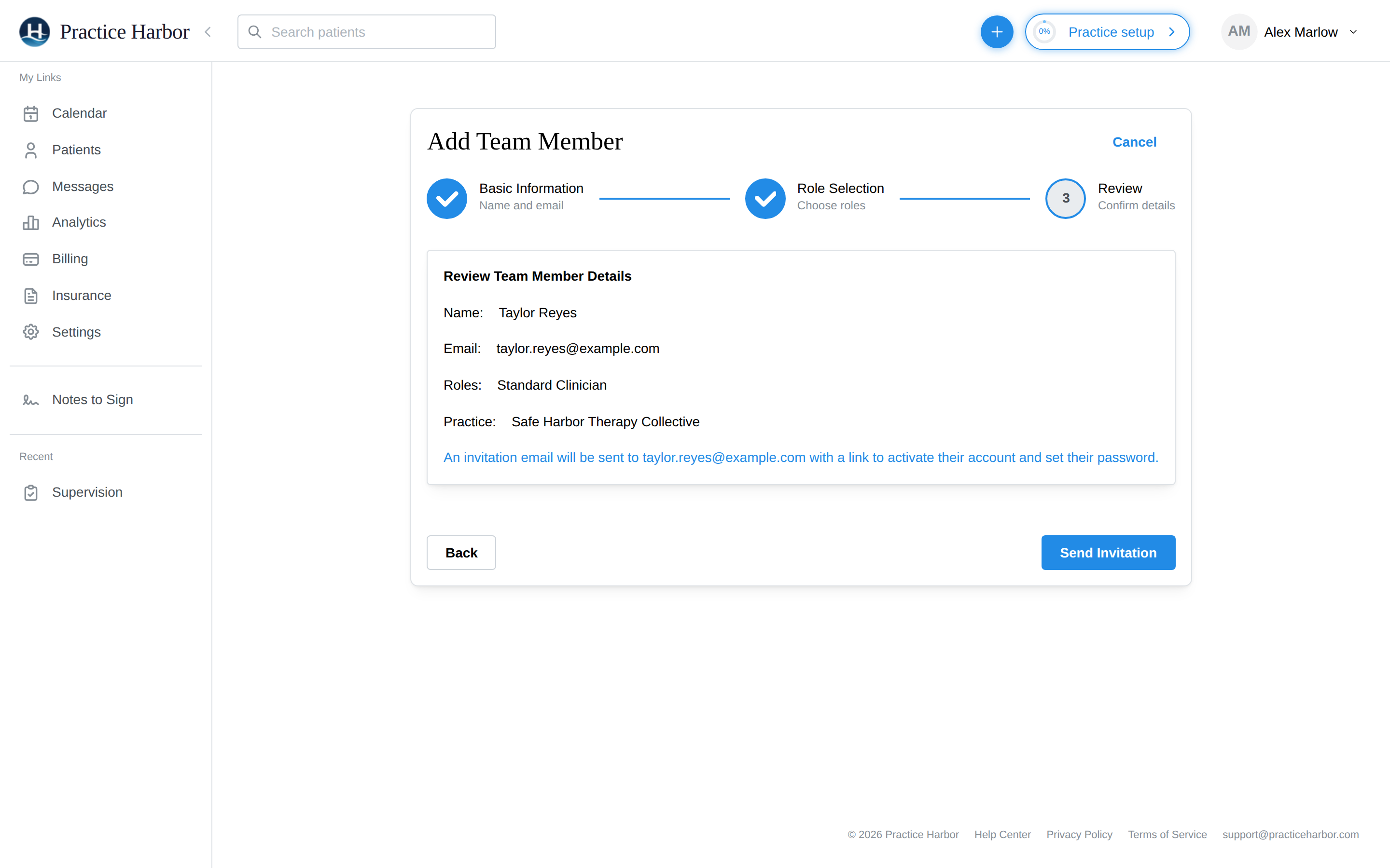 Add Team Member step 3: review details before sending