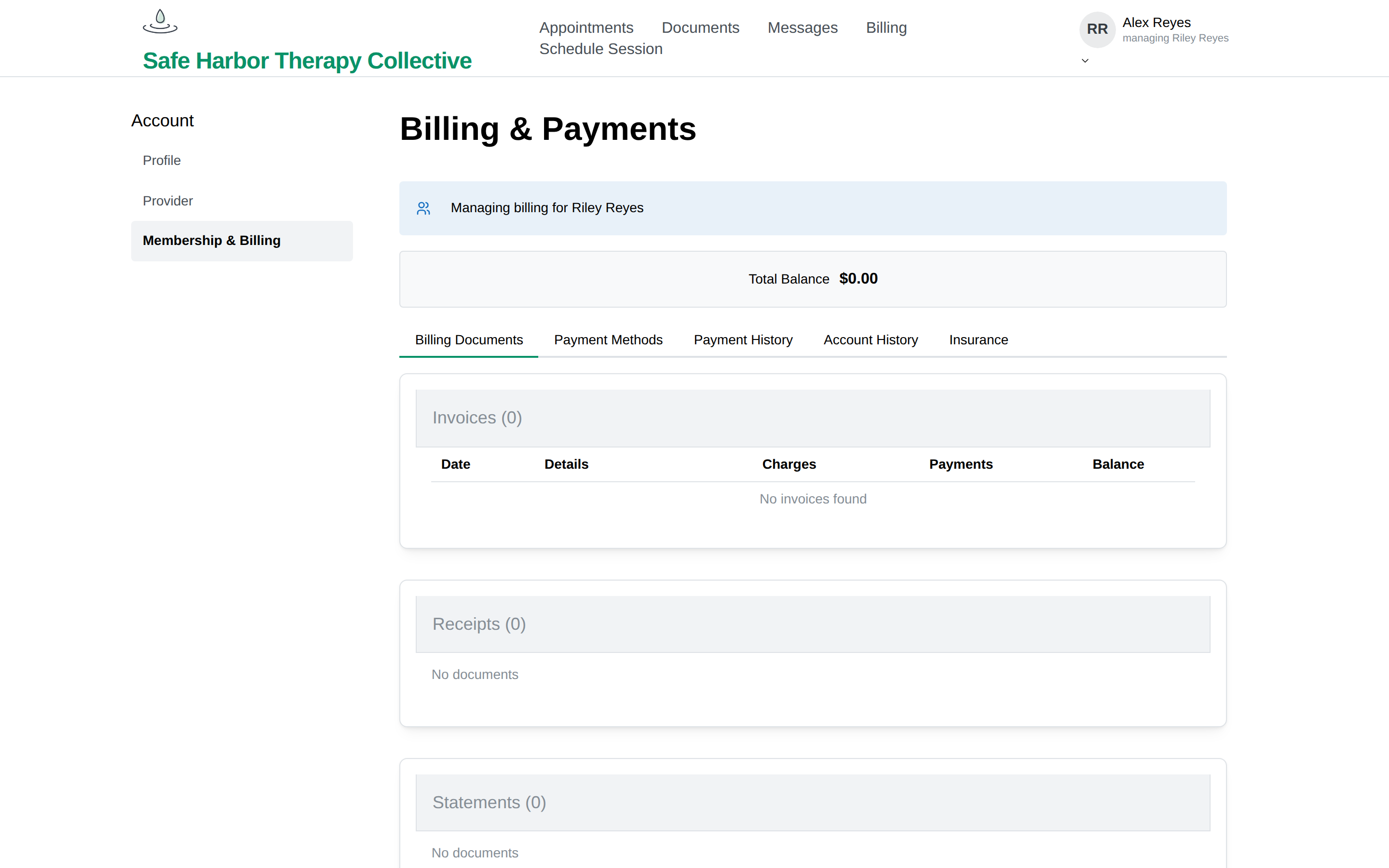 The Billing &amp; Payments page