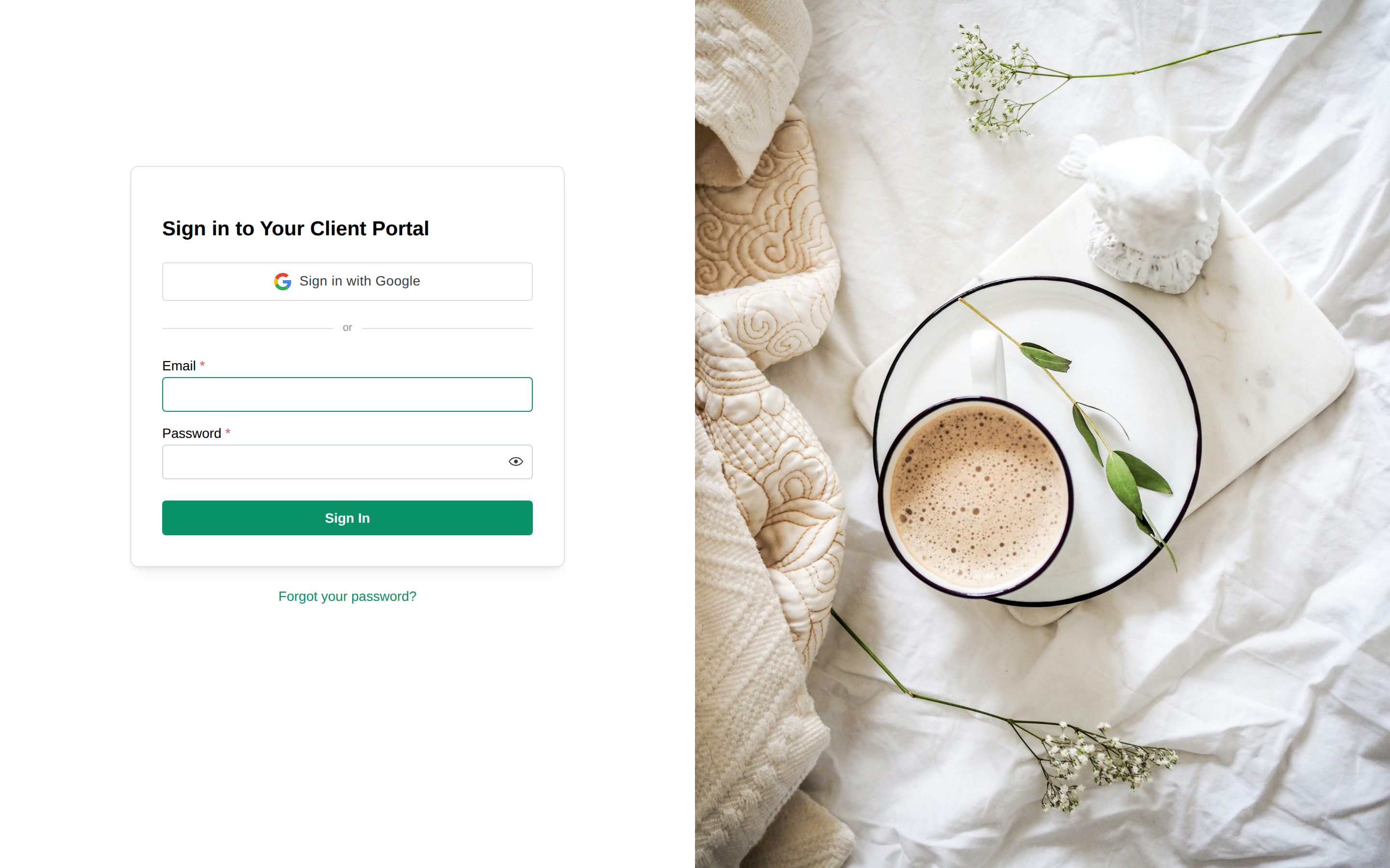 The client portal sign-in page